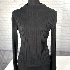 Vintage Yves Cossette Black Ribbed Mock Neck Pullover Sweater Basic S/M